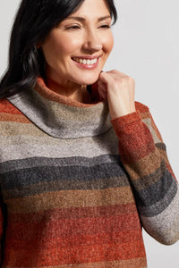 Tribal 47840 Stripe Cowl Neck Sweater