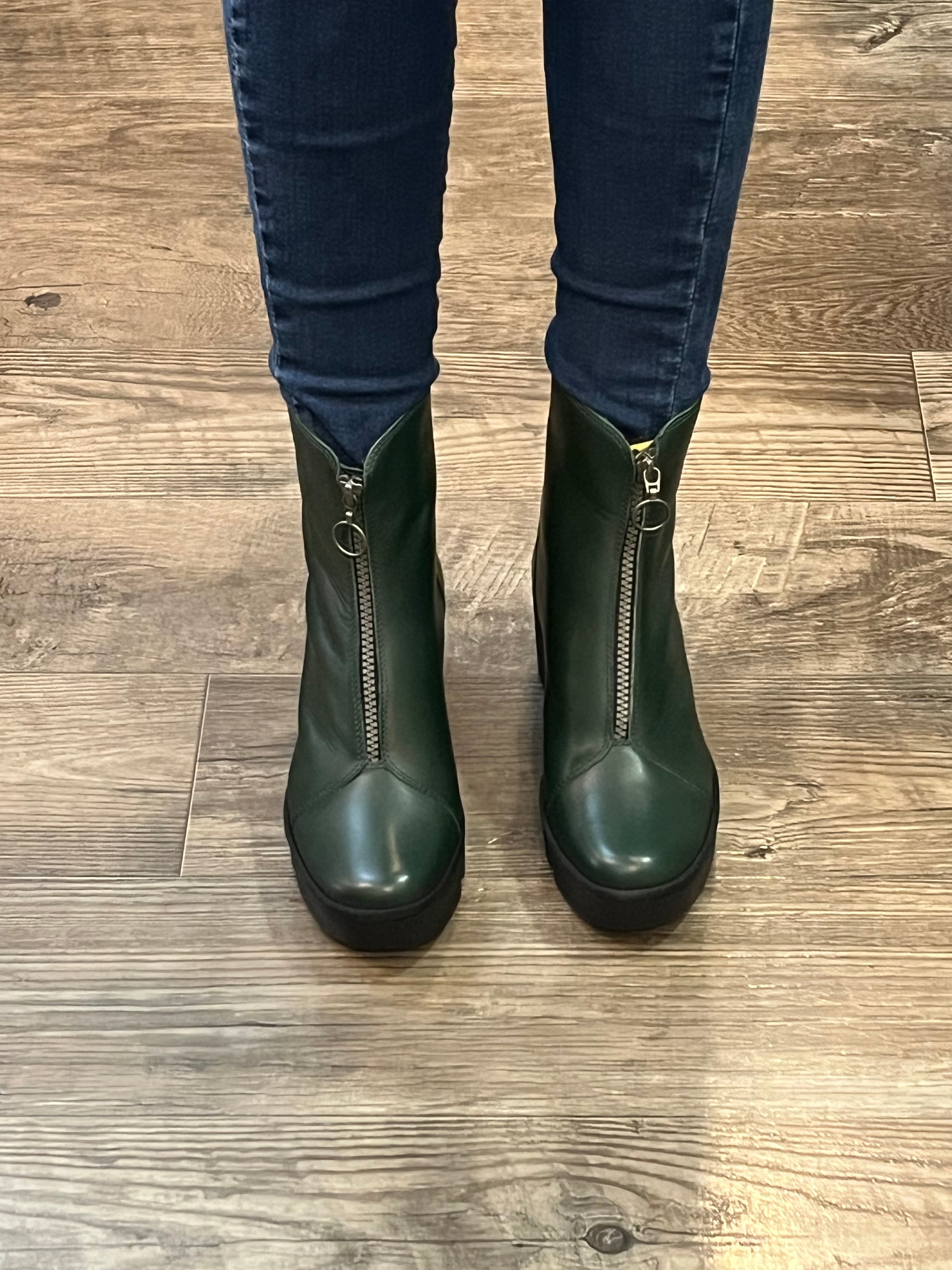 Fly London Boce Naomi Dark Green Front Zip Boot