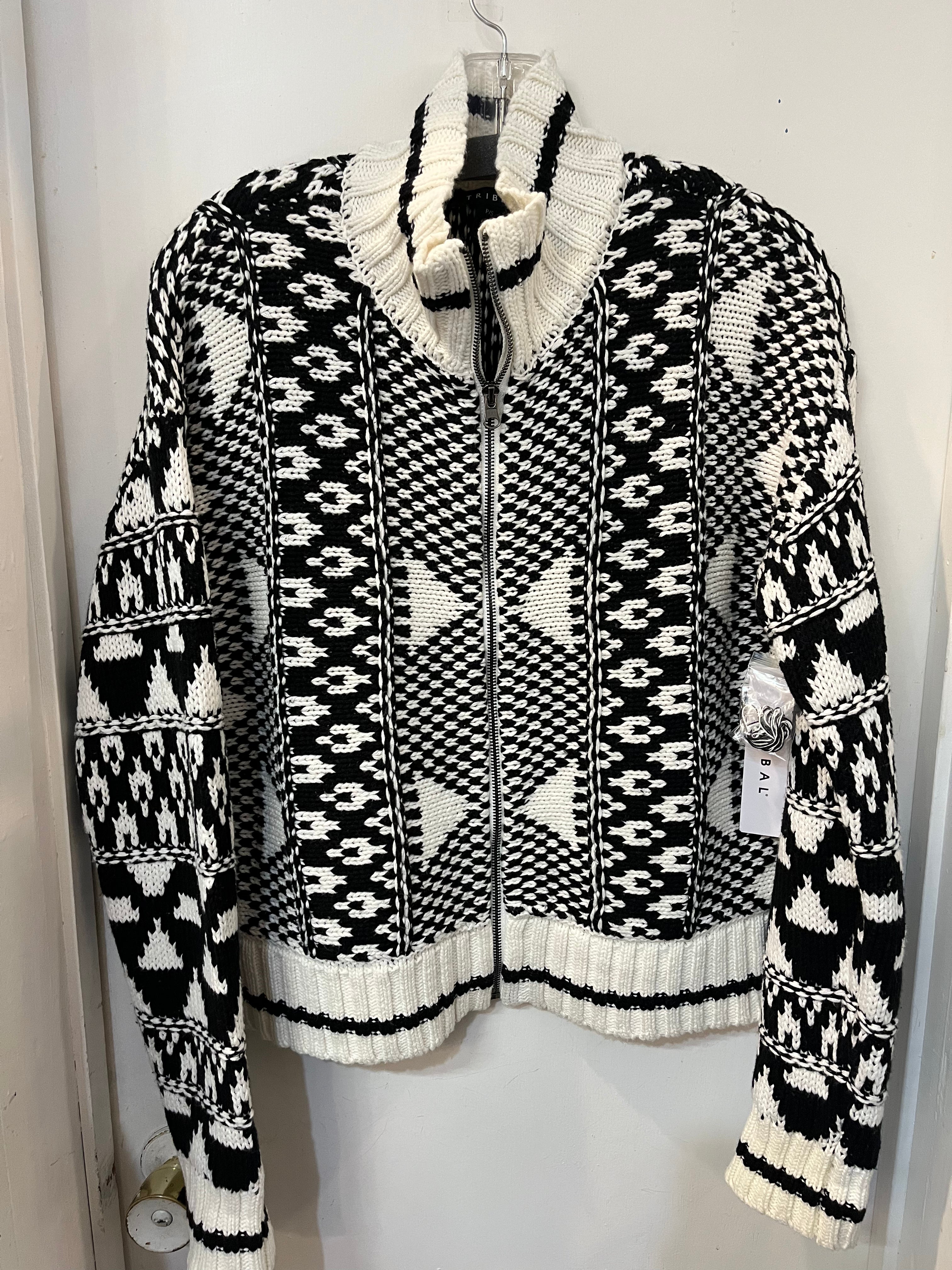 Tribal 15300 Black/White Zip Mock Neck Sweater