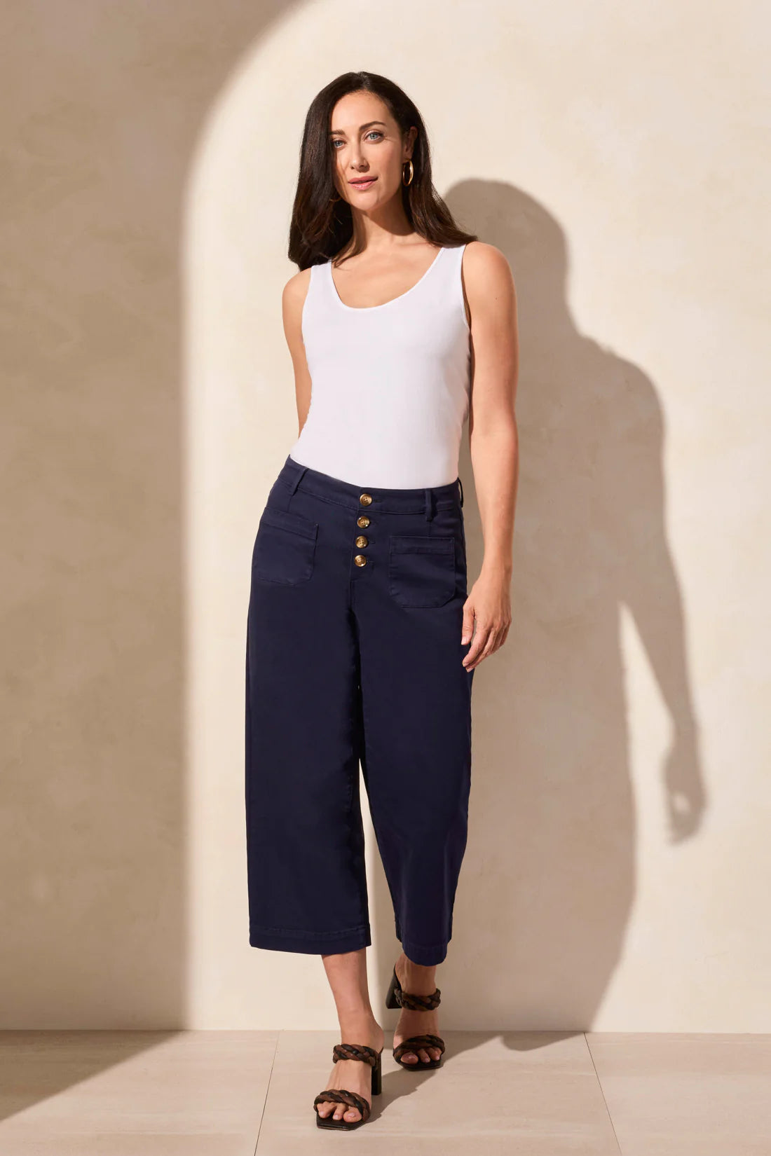 Tribal 57150 Nautical Audrey Hugging Wide Crop Jeans
