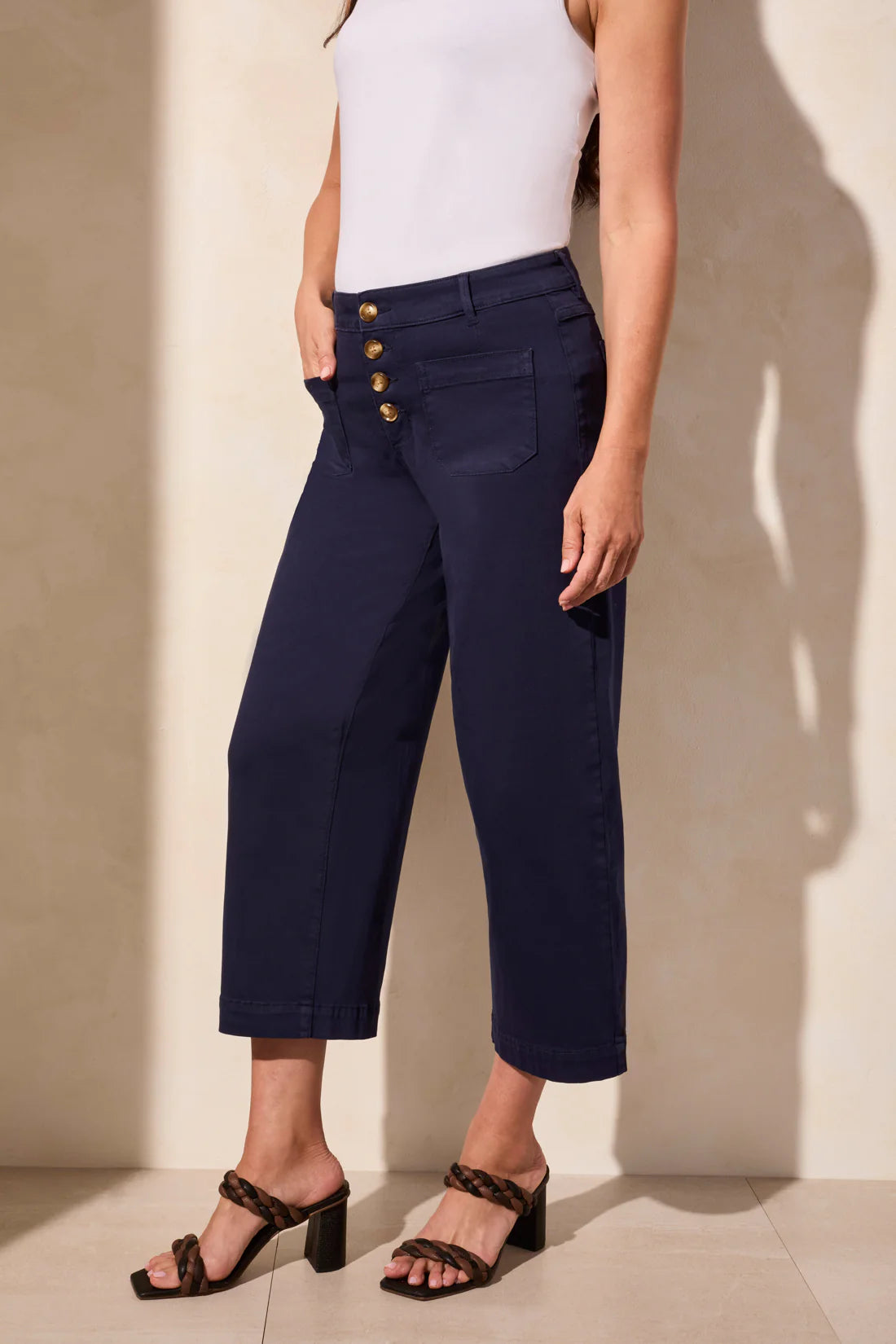 Tribal 57150 Nautical Audrey Hugging Wide Crop Jeans