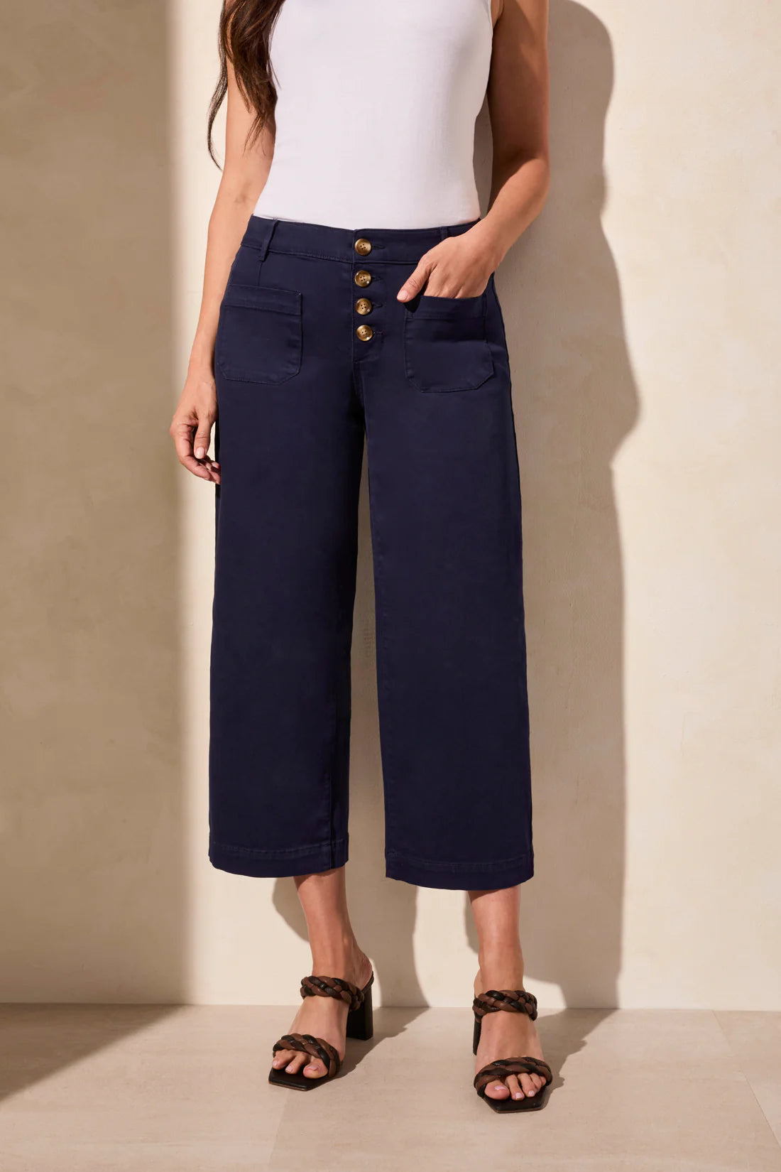 Tribal 57150 Nautical Audrey Hugging Wide Crop Jeans
