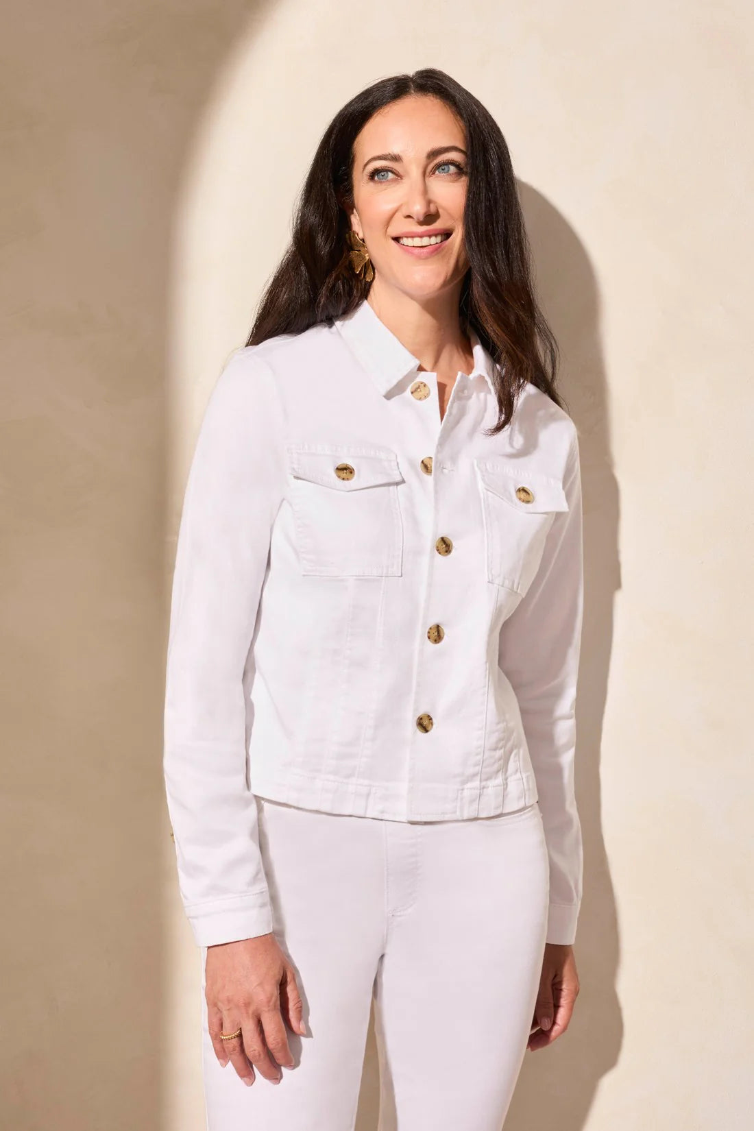 Tribal 20190 White Button Front Jacket