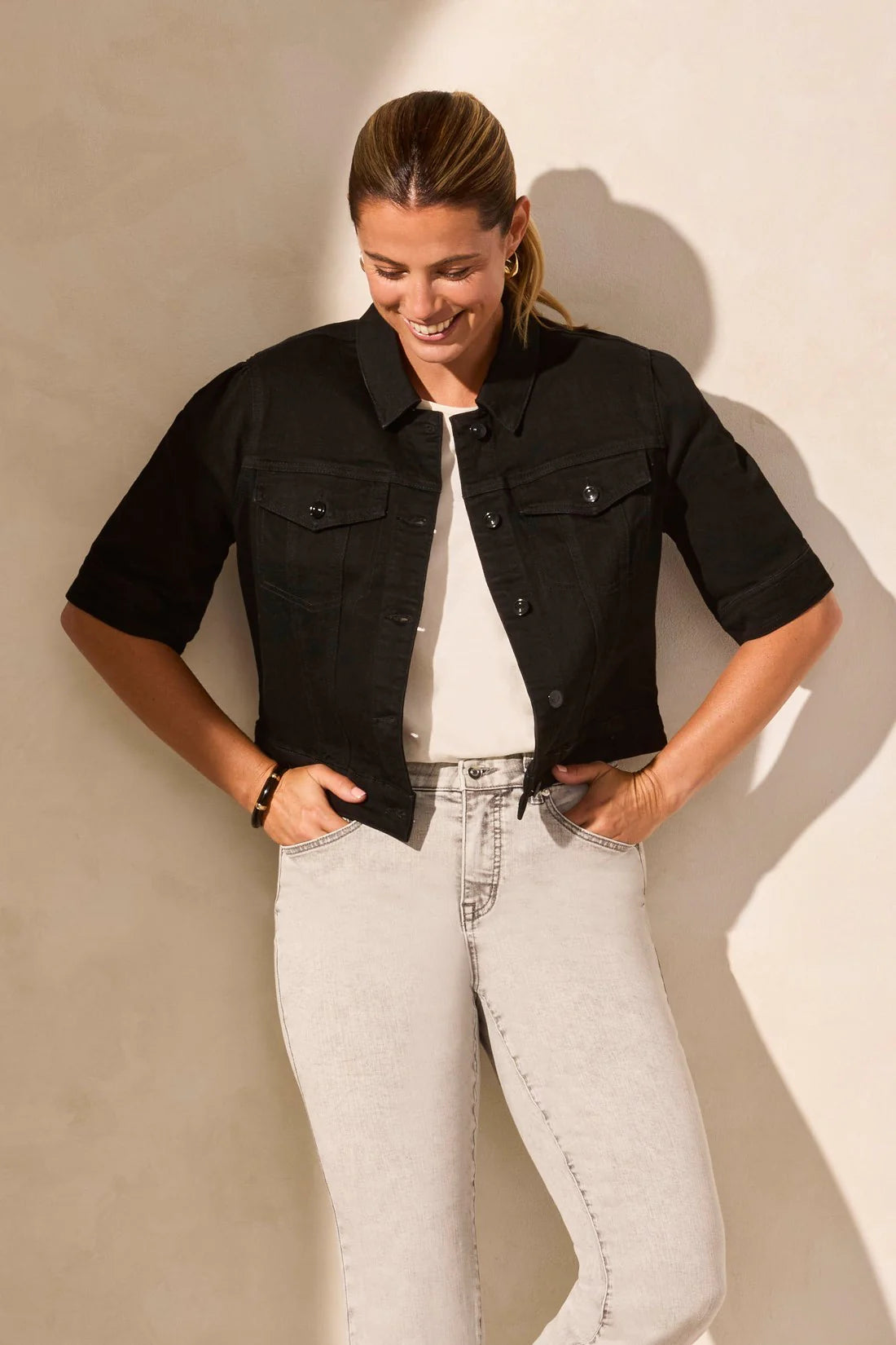 Tribal 57130 Elbow Slv Demin Jacket
