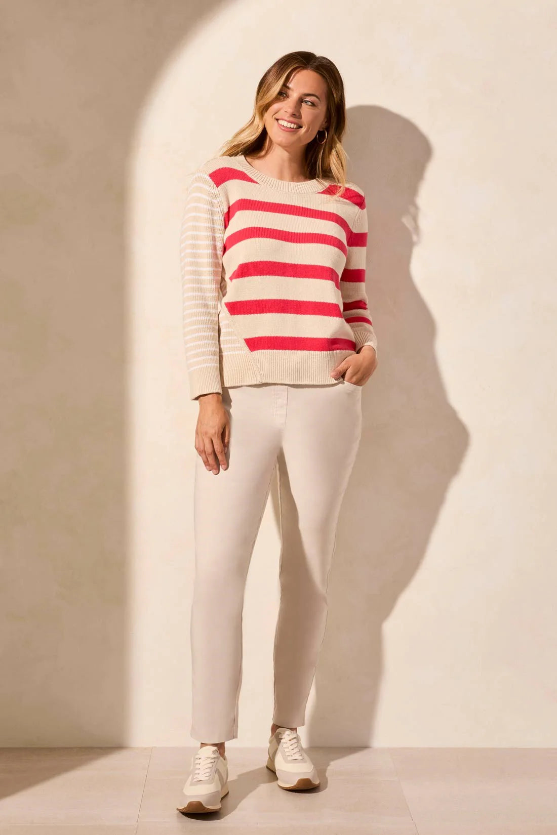 Tribal 21590 Teaberry 3/4 Crew Neck Sweater