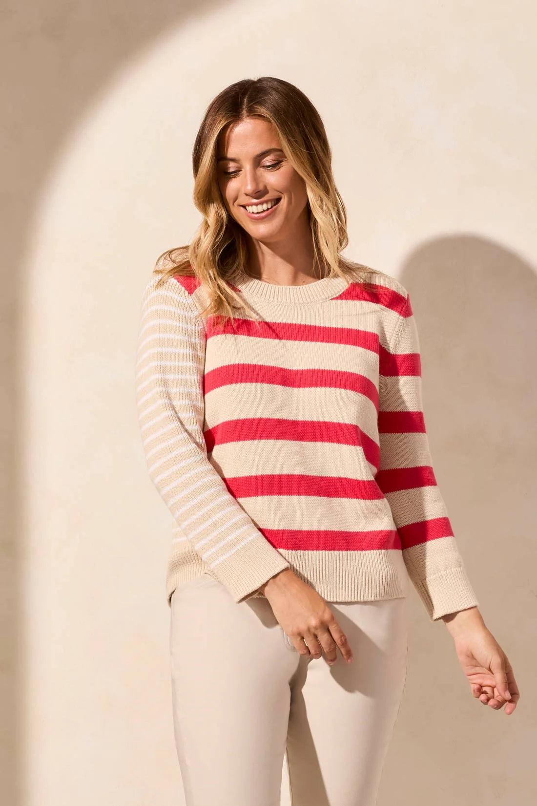 Tribal 21590 Teaberry 3/4 Crew Neck Sweater