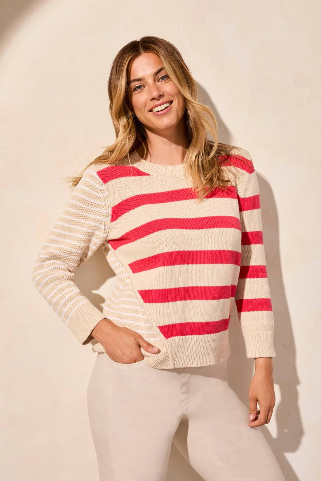 Tribal 21590 Teaberry 3/4 Crew Neck Sweater
