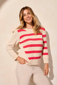 Tribal 21590 Teaberry 3/4 Crew Neck Sweater