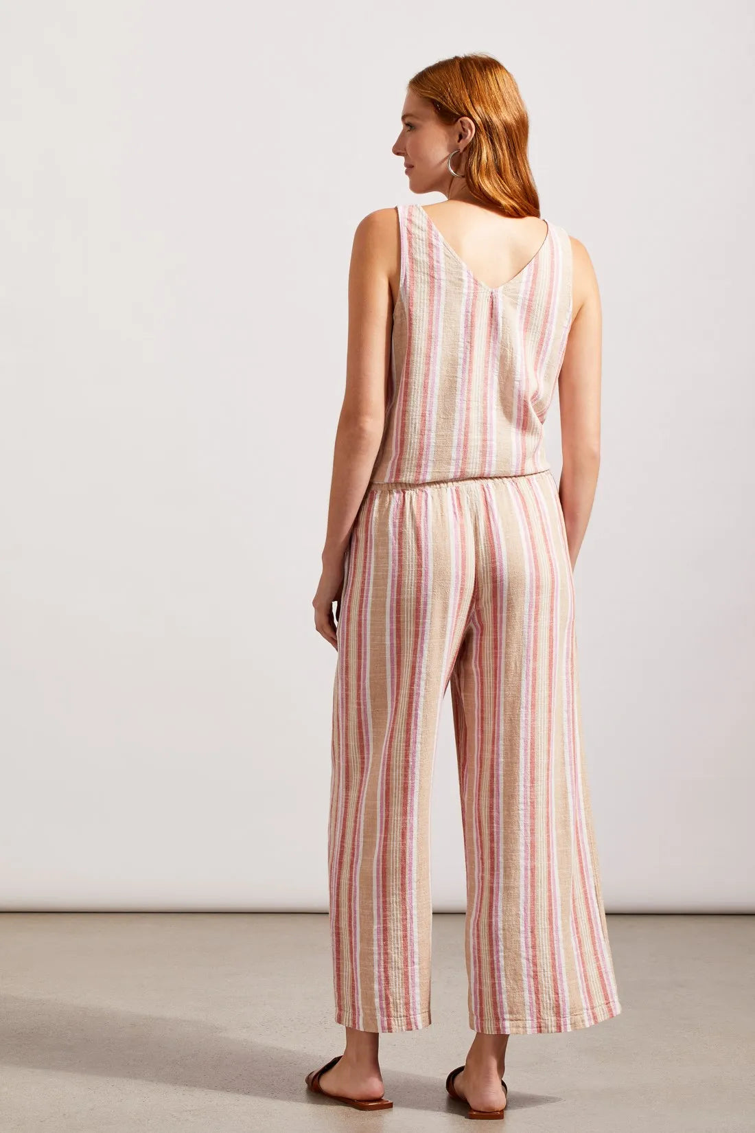 Tribal 77040 Stripe Flowy Crop Pant w/ Drawstring