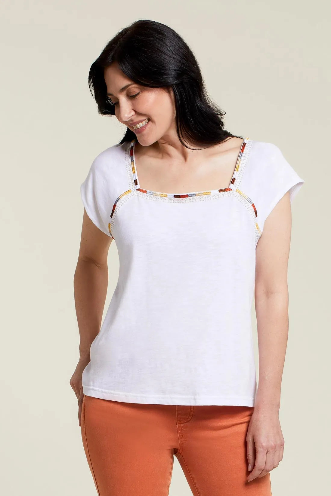 Tribal 13610 Embroidered Cap Sleeve Top