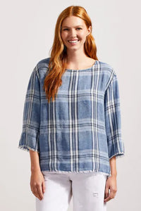 Tribal 76340 Chambray Plaid 3/4 Slv Top