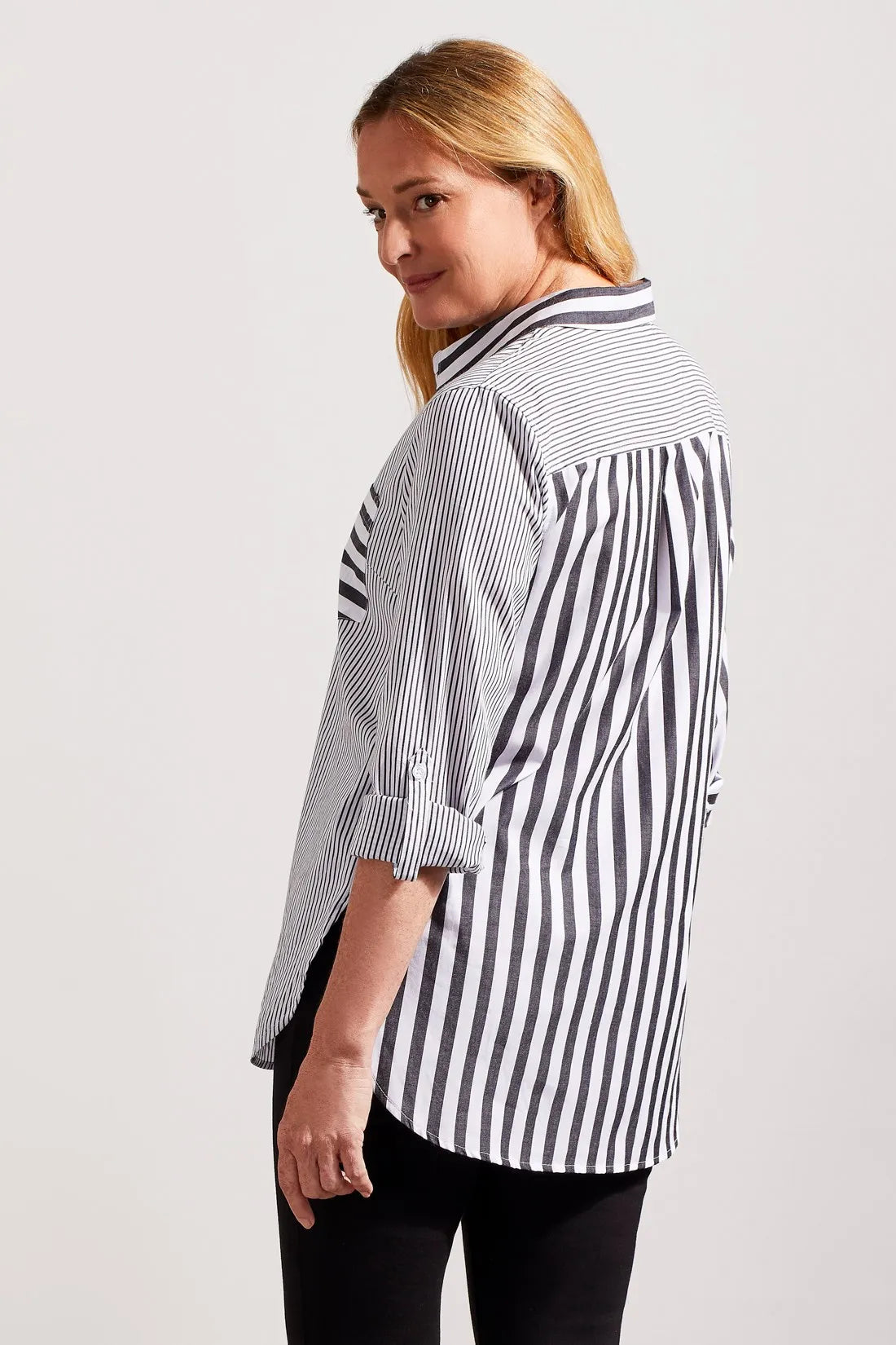 Tribal 13340 Stripe Roll Up Blouse Shirt