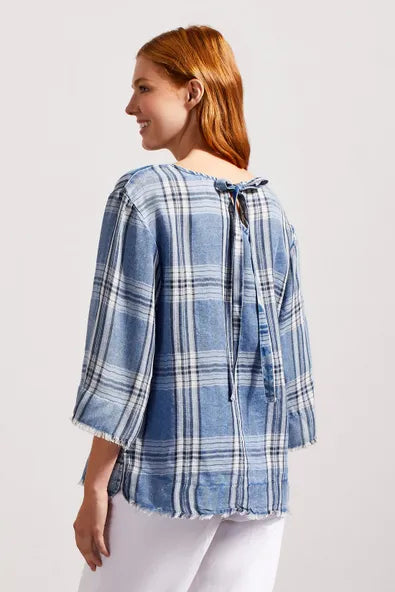 Tribal 76340 Chambray Plaid 3/4 Slv Top