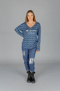 Elissia GM71222 Zig Zag Long Sleeve Top