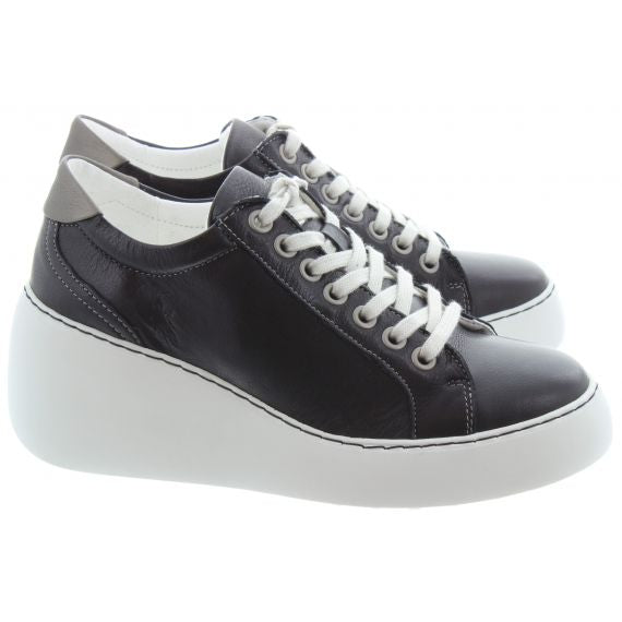 Fly London Dile Black Leather Wedge Sneaker