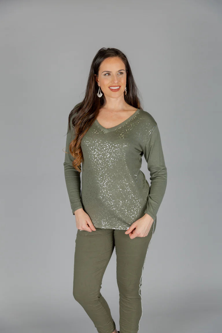 Elissia GM71222A Olive Long Sleeve Top