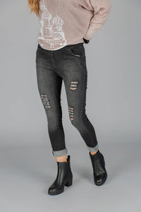 Elissia GM60816N Black Ripped Stretch Pants