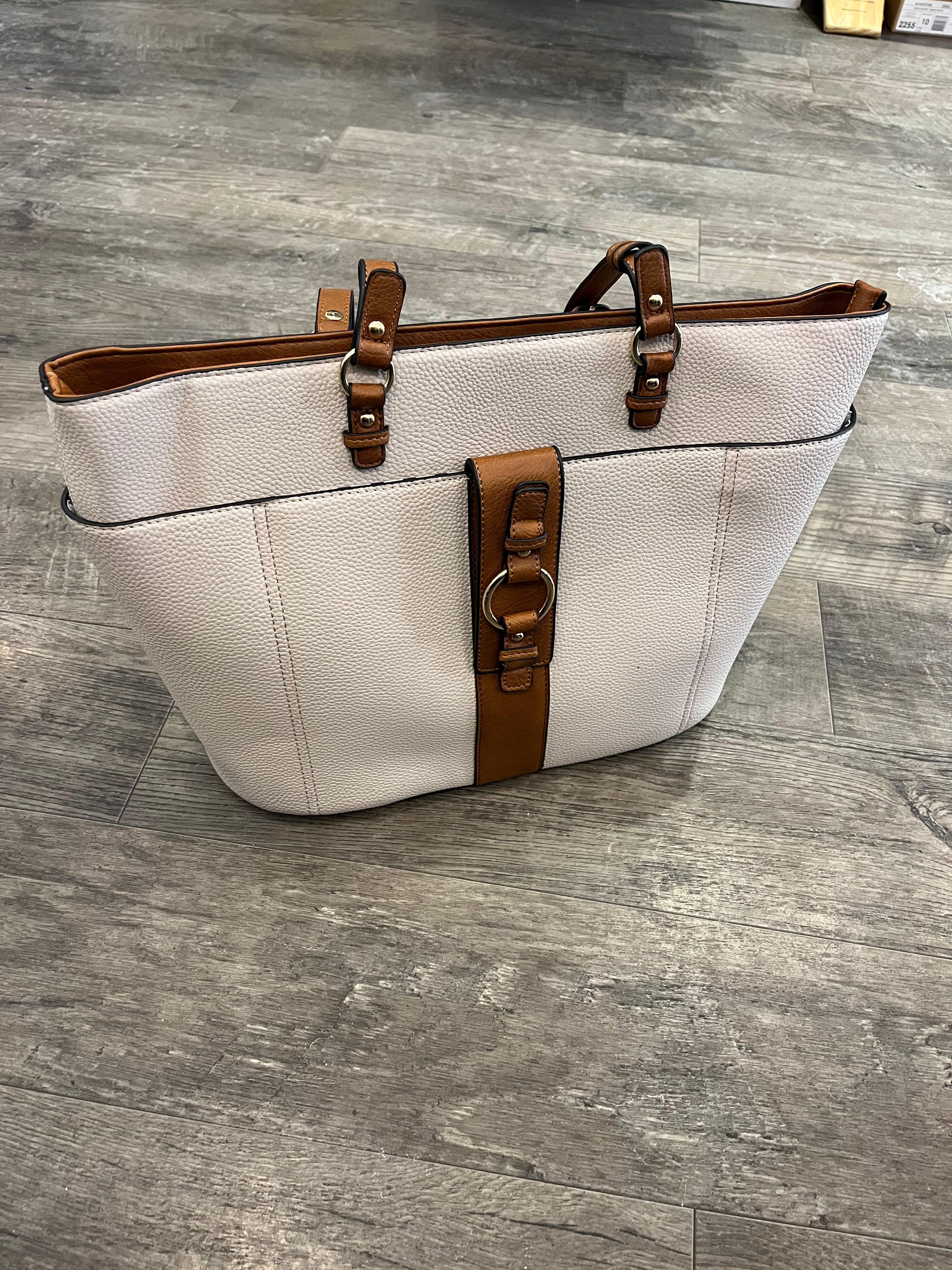 La Diva R17420STL Cream/Tan Vegan Tote Purse