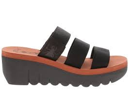 Fly London Yian Black (Brick Sole) Elastic Strap Wedge Sandal