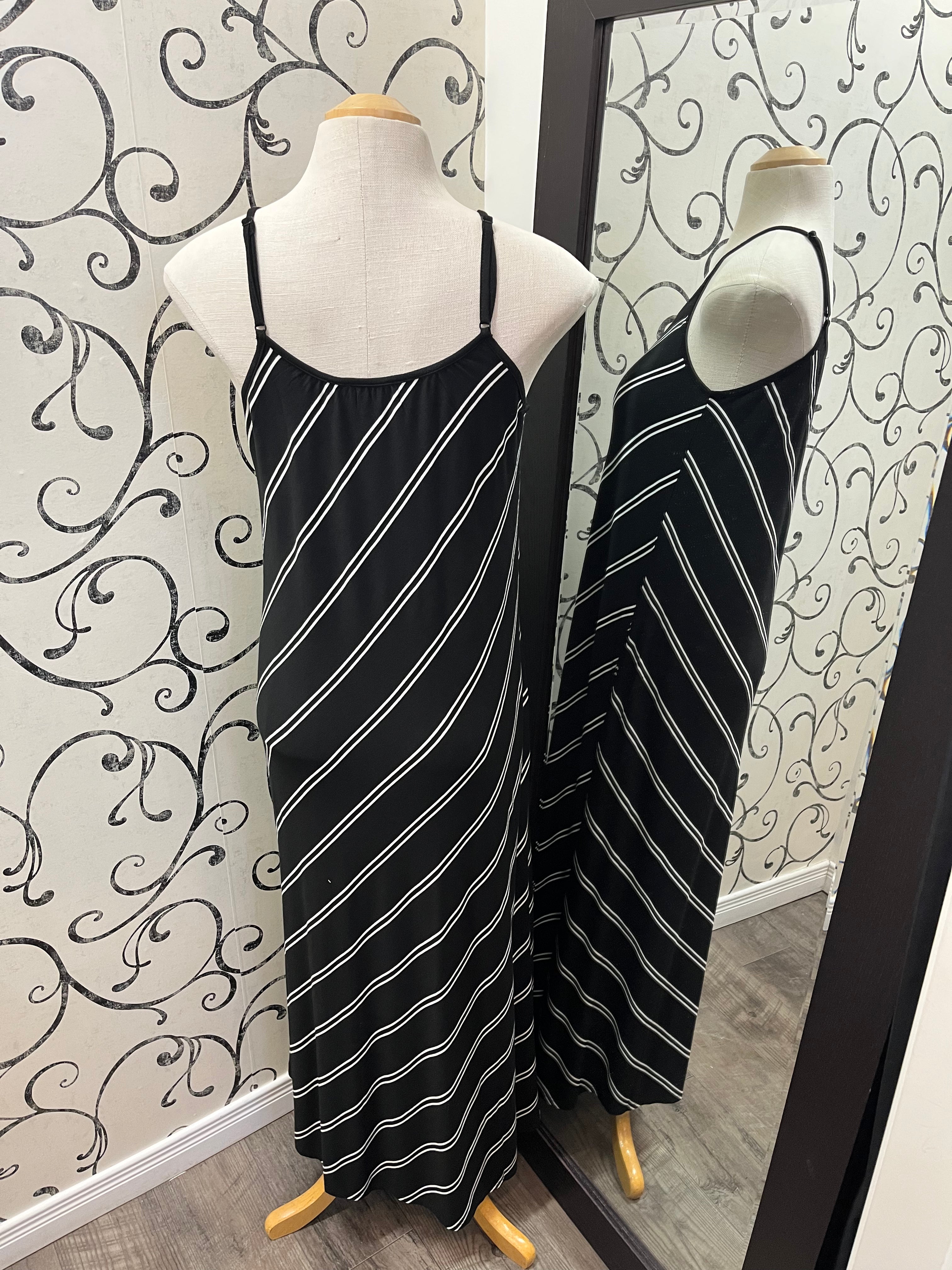 Tribal 13010 Black/ White Stripe Long Slvls Dress