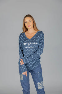 Elissia GM71222 Zig Zag Long Sleeve Top