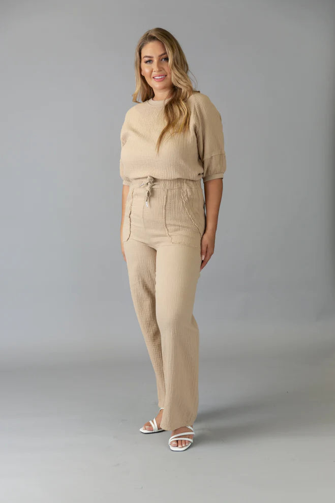 Elissia GY60057 Beige 100% Cotton Pants