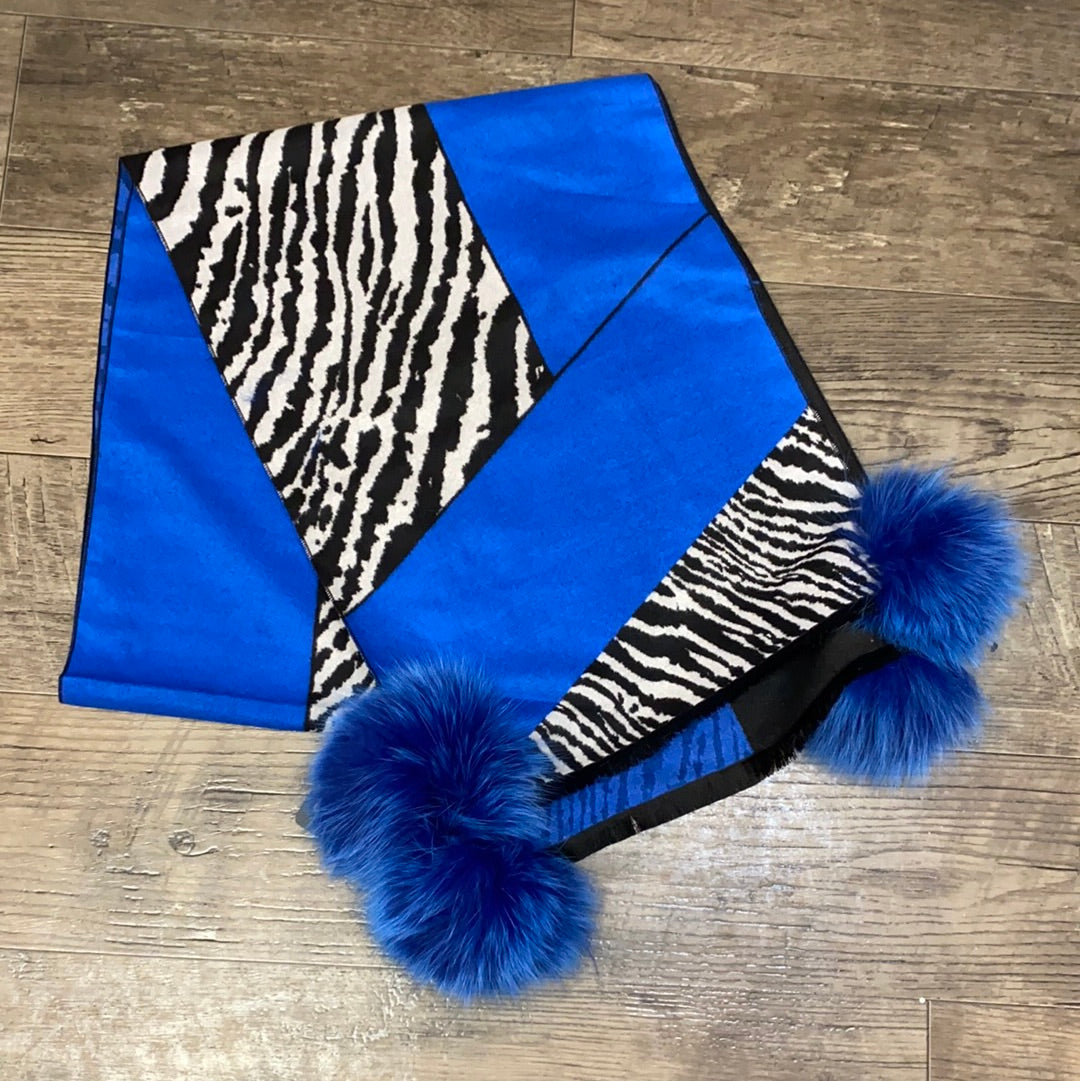 Mitchie’s SCCO46 Animal/Zebra Scarf with Fur Pom Poms