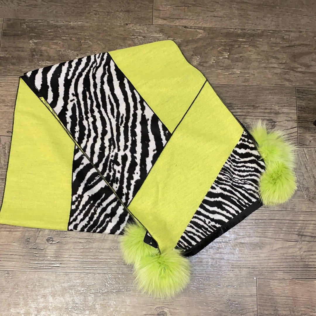 Mitchie’s SCCO46 Animal/Zebra Scarf with Fur Pom Poms