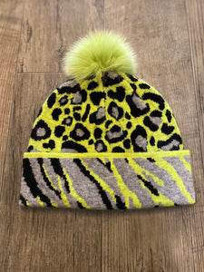 Mitchie’s HTIM79 KNitted Animal/Zebra Print  w/ Fur Pom Pom