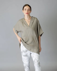 Elissia D11476 Taupe Linen/Cotton Hooded Top