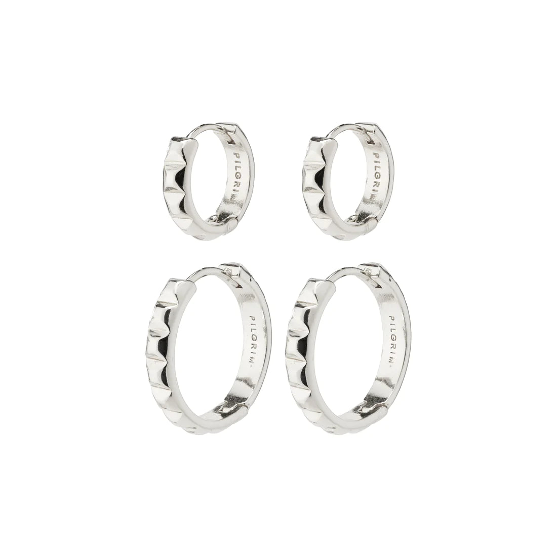 Pilgrim 262236063 TRISHA pyramid shape hoop earrings 2-in-1 set Silver-plated