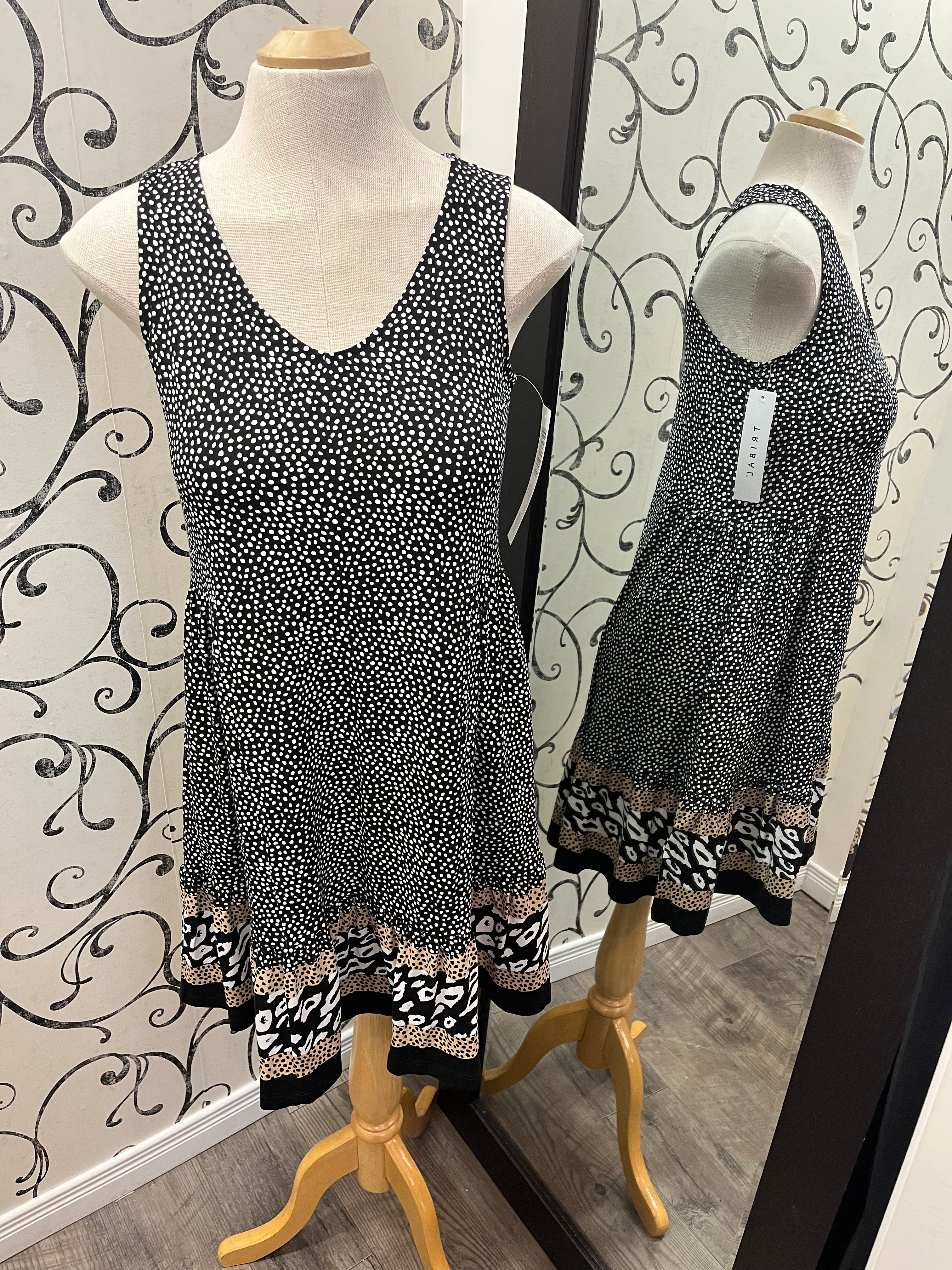 Tribal 13400 Black / White Polka Dot Slvls Dress