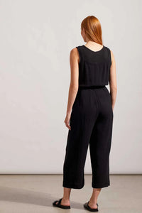 Tribal 76760 Black Button Front Jumpsuit w/ Sash and Pockets