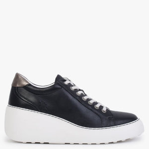 Fly London Dile Black Leather Wedge Sneaker