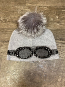 Mitchie’s HT0099 Sparkle Sunglasses Beanie w/Snap on Fur Pom Pom