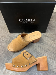 Carmela 160736 Camel Suede Peek Toe Clog Sandal