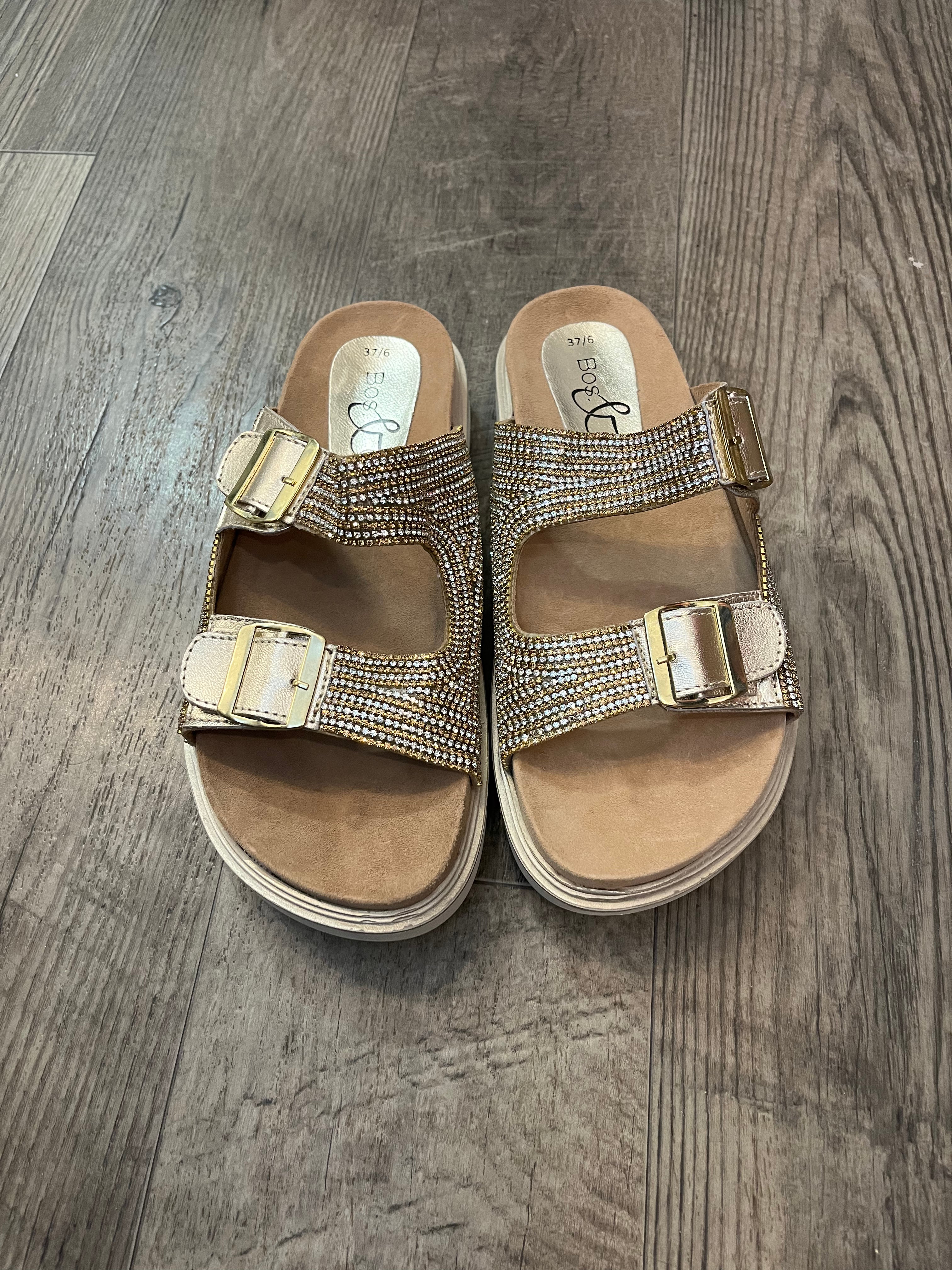 Bos & Co Dahna Crystal 2 Strap Sandal in Gold