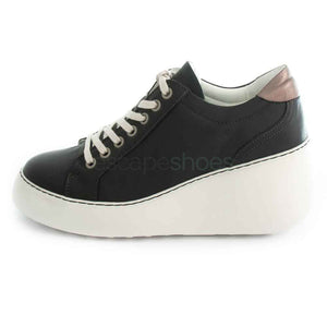 Fly London Dile Black Leather Wedge Sneaker