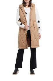 Tribal 1123O Long Puffer Vest With Removable Hood in The Colour Gold