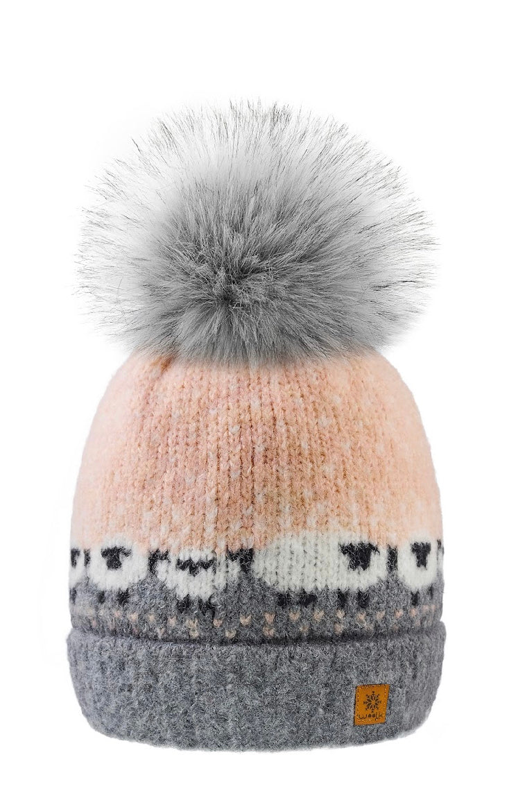 Woolk Wooly Sheep Wool Knit Hat with Pom Pom