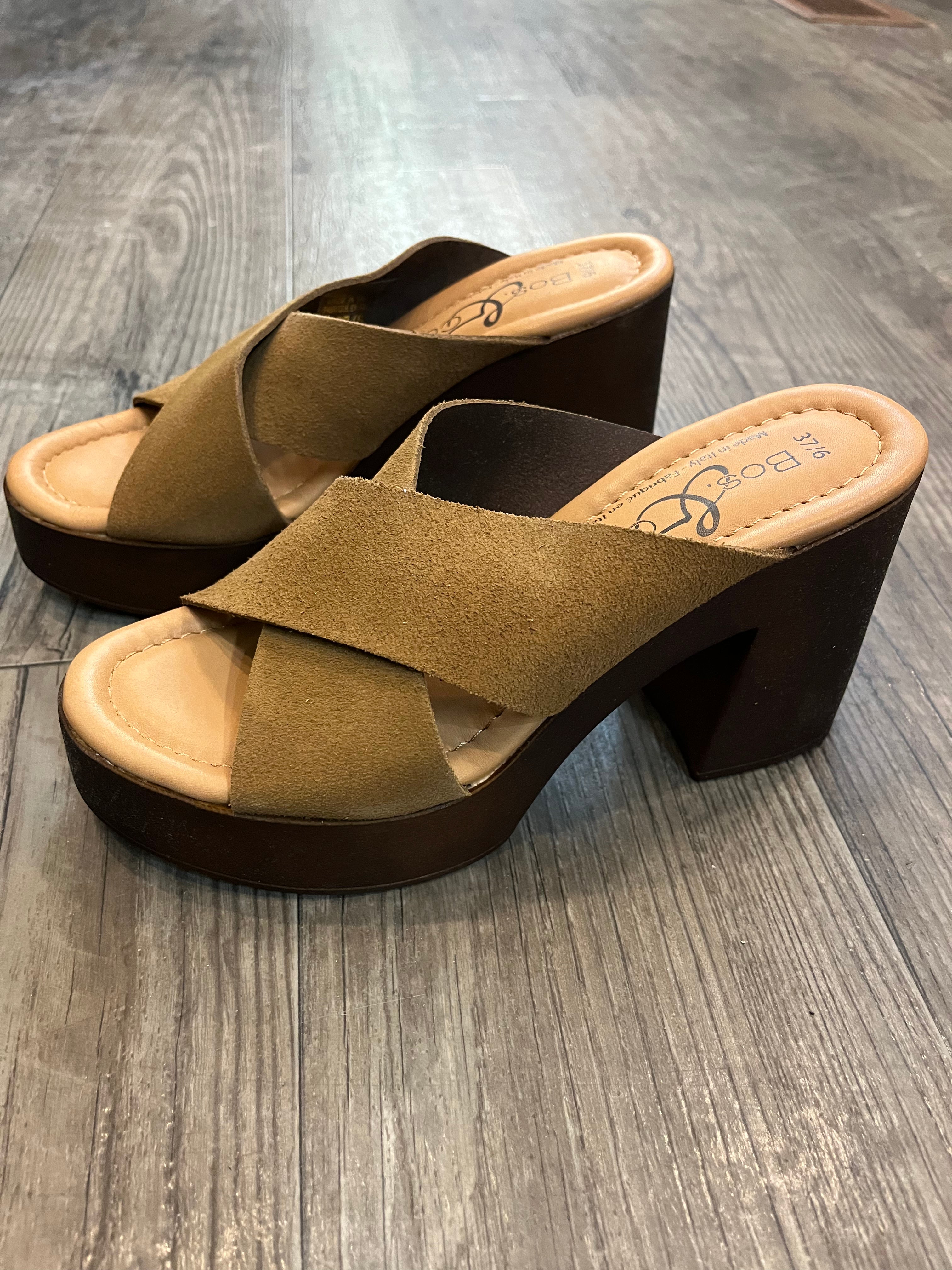 Bos & Co Wilma Cognac Suede Summer Heel