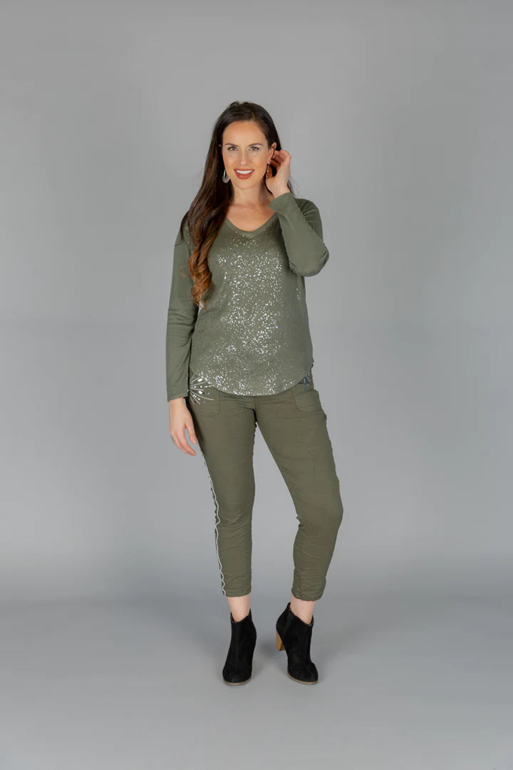 Elissia GM71222A Olive Long Sleeve Top