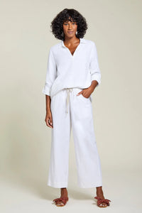 Tribal 13050 White Linen Blend wide Leg Pant