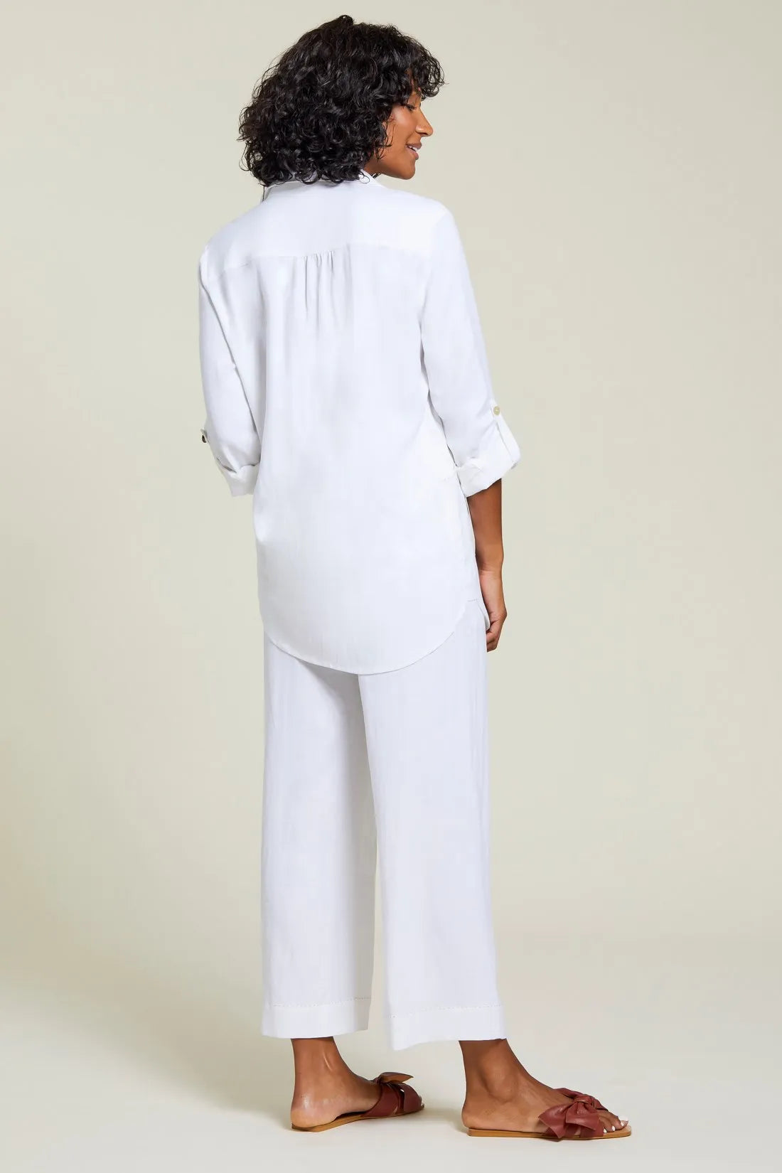 Tribal 13050 White Linen Blend wide Leg Pant