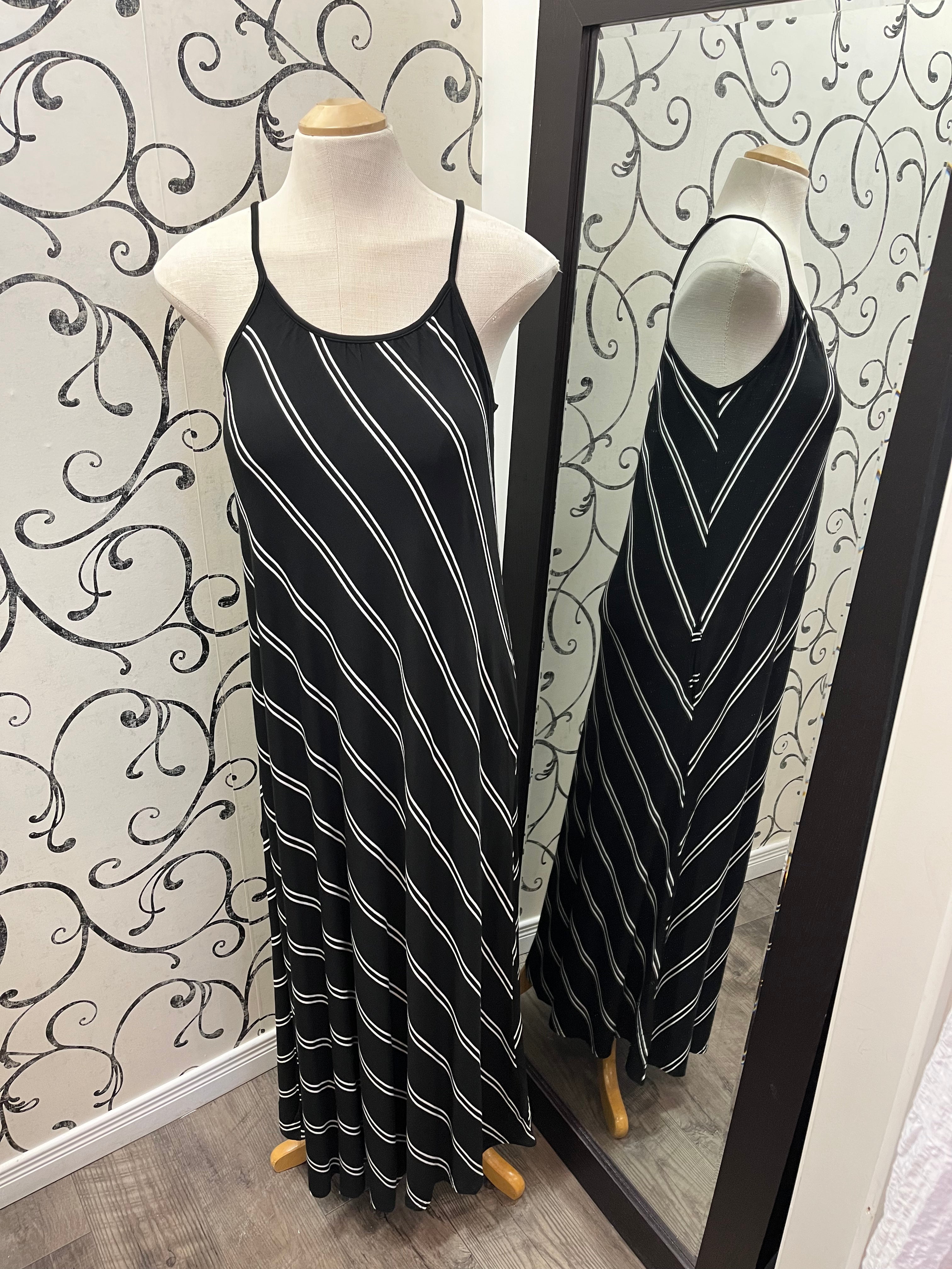 Tribal 13010 Black/ White Stripe Long Slvls Dress