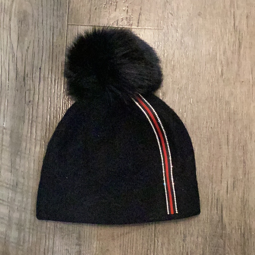 Mitchie’s HT0104 Black Hat with Red/Crystal Stripe Hat