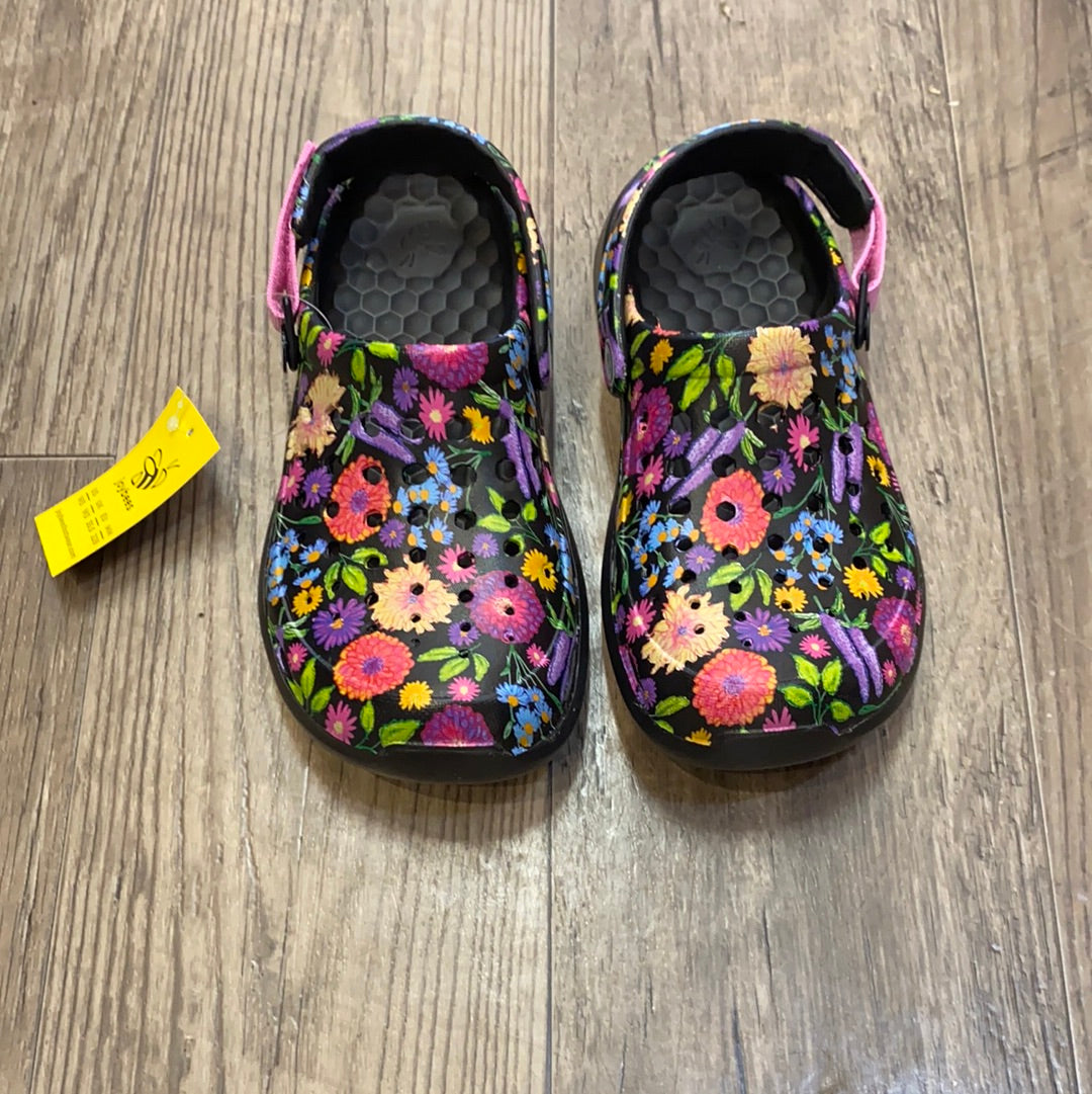 Joybees Modern Black Painted Floral Clog