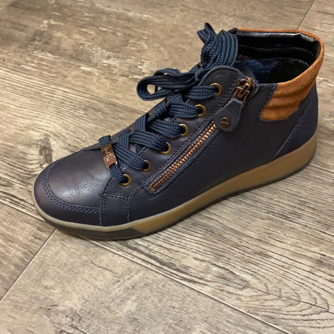 Ara 12-44499 Blue Leather/Suede High Top Sneaker