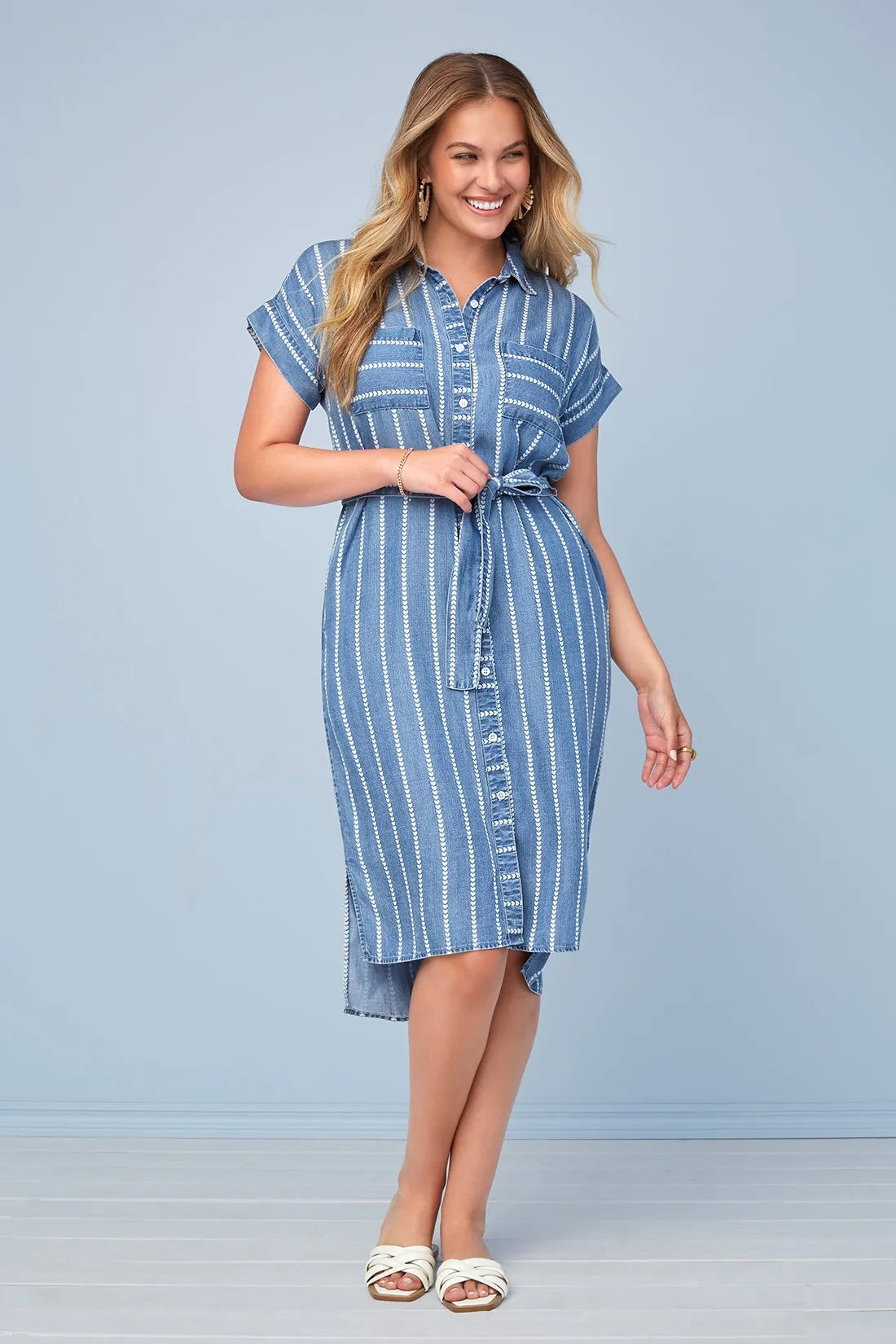 Tribal 77930 Blue Heart Tencel Shirt Dress