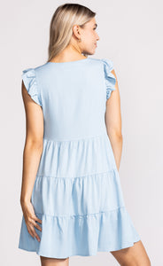 Pink Martini DR-6923590 Light Blue Button Tier Dress